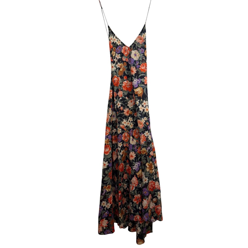 Floral Spaghetti Strap V-Neck Maxi Dress Orange Purple Dark Base Long Dress